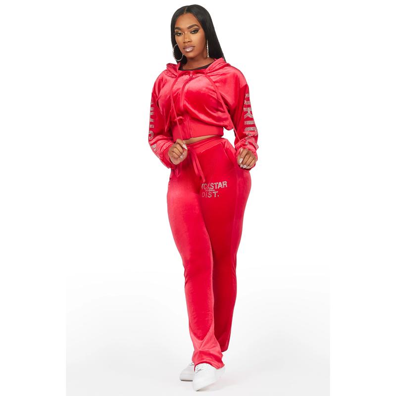 Shakura Red Stacked Velour Trackset