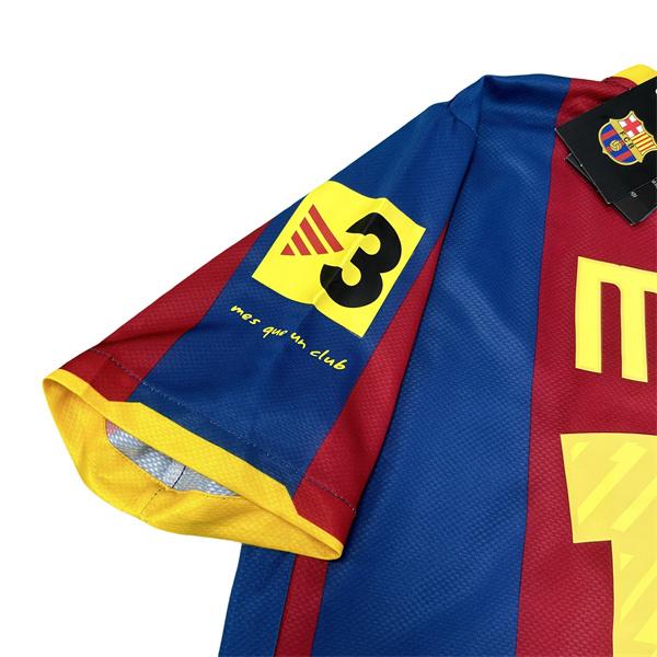 NIKE 10 11 FC Barcelona Home Short Sleeve Red Blue Retro Short Sleeve Tops Lionel Messi Soccer Jerseys Quick Dry La Liga