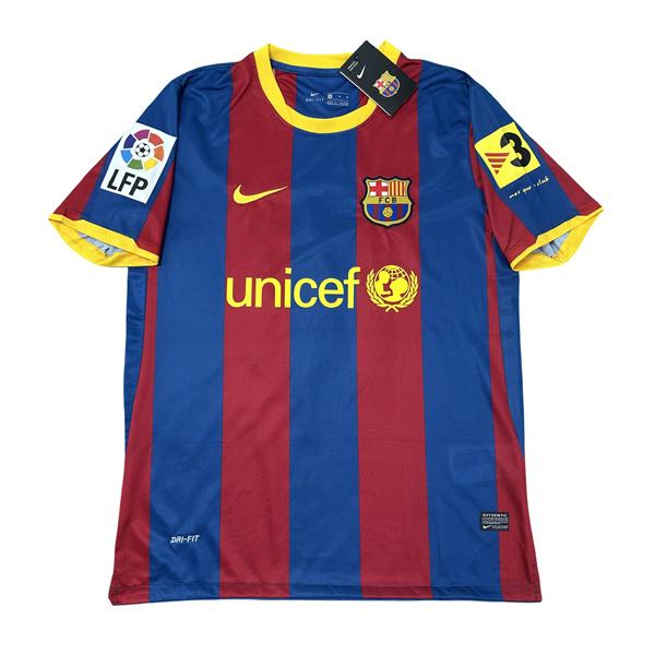 NIKE 10 11 FC Barcelona Home Short Sleeve Red Blue Retro Short Sleeve Tops Lionel Messi Soccer Jerseys Quick Dry La Liga