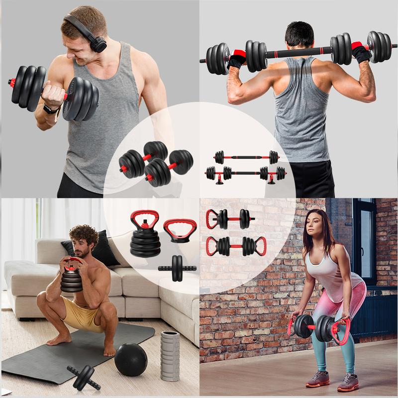 RELIFE REBUILD YOUR LIFE 6 in 1 Adjustable Dumbbell Set Free Weight Set Barbell Kettlebells Dumbbells for Home Gym Suitable Men Women Workout Fitness