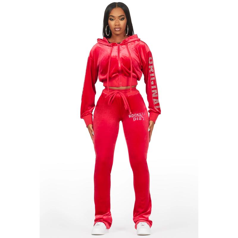 Shakura Red Stacked Velour Trackset