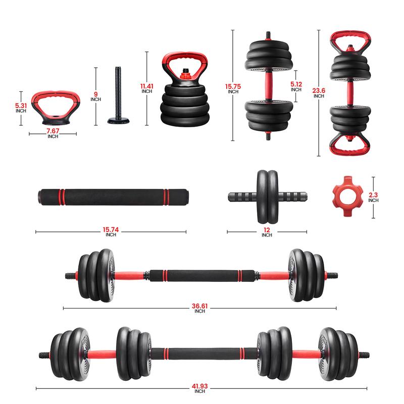 RELIFE REBUILD YOUR LIFE 6 in 1 Adjustable Dumbbell Set Free Weight Set Barbell Kettlebells Dumbbells for Home Gym Suitable Men Women Workout Fitness