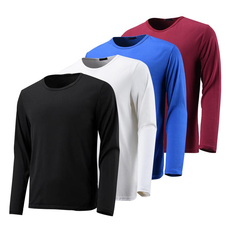 4 Pack: Men's Dry-Fit  Moisture Wicking UPF 50+ SPF Sun Protective Fishing Hiking Swim Long Sleeve Shirt ，Mens Long Sleeve Tee Shirts