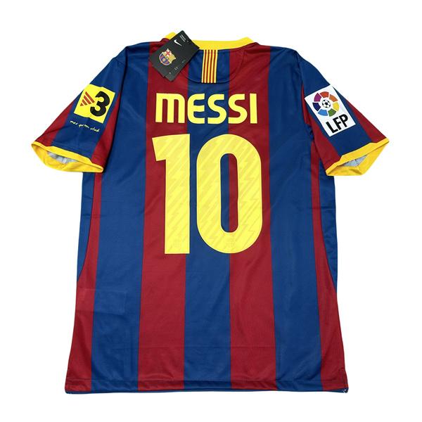 NIKE 10 11 FC Barcelona Home Short Sleeve Red Blue Retro Short Sleeve Tops Lionel Messi Soccer Jerseys Quick Dry La Liga