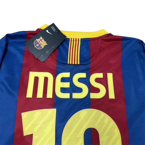 NIKE 10 11 FC Barcelona Home Short Sleeve Red Blue Retro Short Sleeve Tops Lionel Messi Soccer Jerseys Quick Dry La Liga