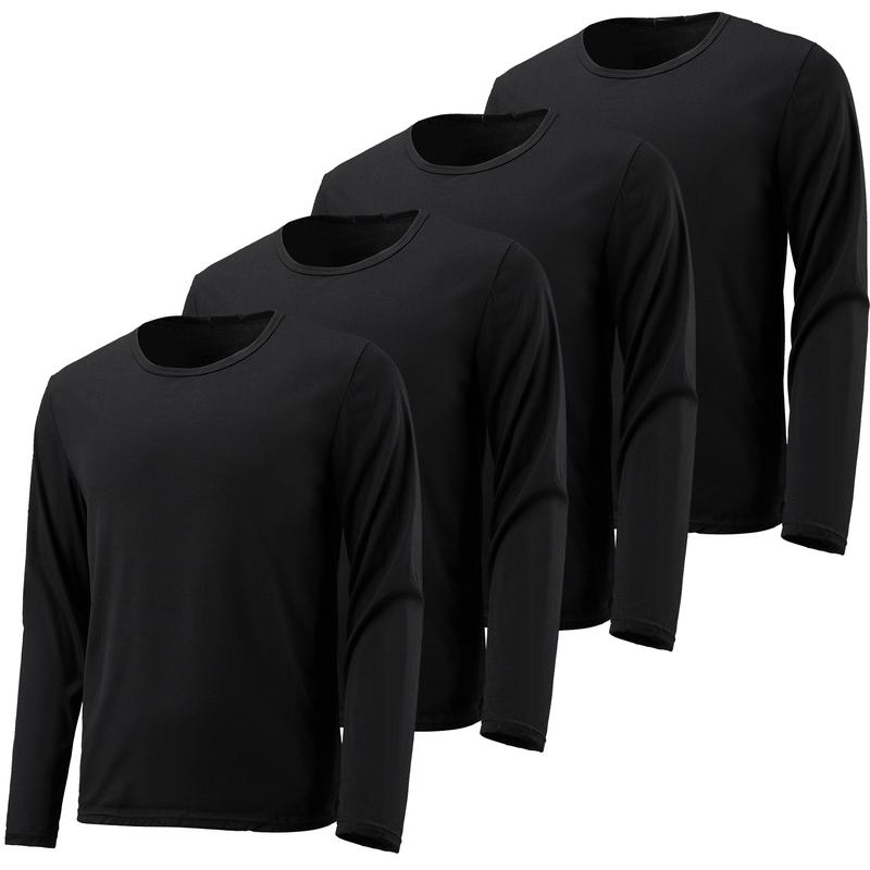 4 Pack: Men's Dry-Fit  Moisture Wicking UPF 50+ SPF Sun Protective Fishing Hiking Swim Long Sleeve Shirt ，Mens Long Sleeve Tee Shirts