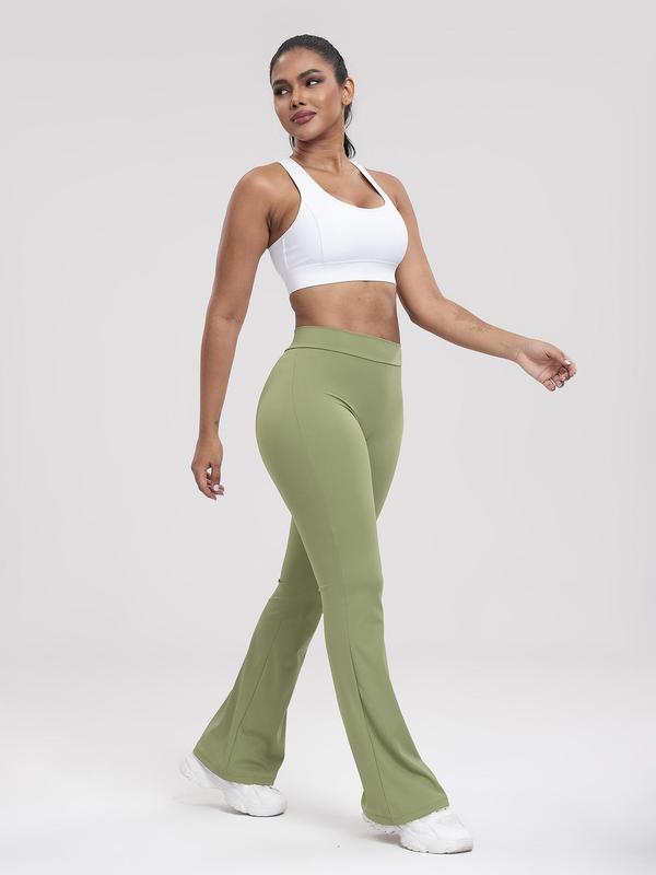 Women's Solid High Waist Ruched Flare Leg Leggings, Casual Comfy Bell Bottom Trousers for Yoga Gym Workout, Ladies Spring & Fall Bottoms