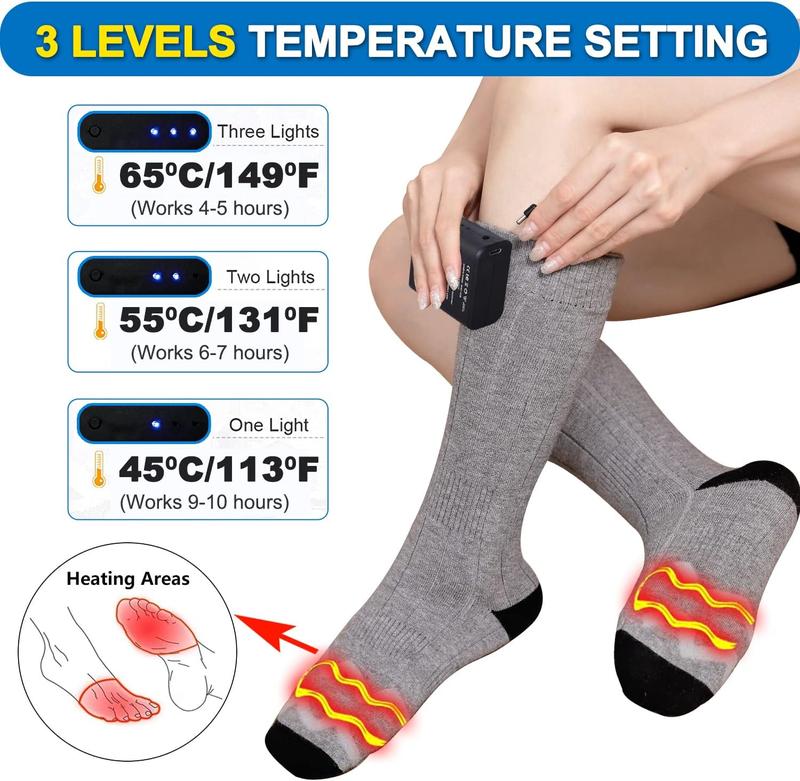 Electric Heated Socks Upgraded 8000mAh Battery Rechargeable Heated Thermal Socks Winter Warm Socks with 3 Heating Setting for Men Women to Sports Outdoor Heated Socks Camping Foot Warmer