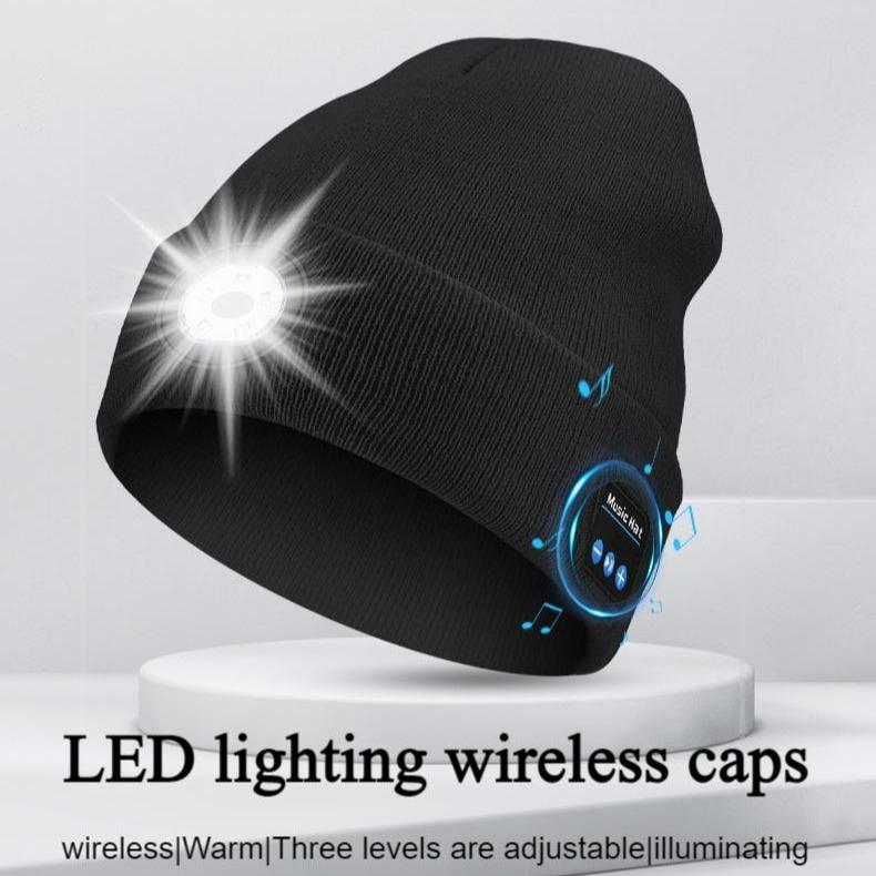 Bluetooth knitted hat outdoor night running night fishing LED lighting Bluetooth music Christmas light hat