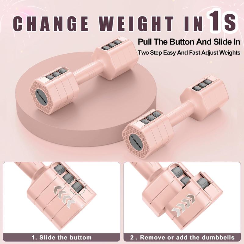 Weights Dumbbells Set of 2,Adjustable Dumbells for Women,4 in 1 Free Weights Each 2lb 3lb 4lb 5lb Hand Weights for Home Gym Exercise Training Pink