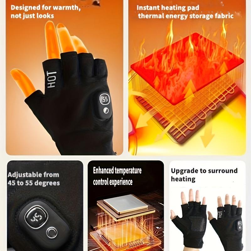 Heated Gloves, Unisex Half-finger Gloves, Built-in Battery Can Be Automatically Heated To Warm Hands, Adjustable Temperature Washable, Outdoor Touch Screen Sports Gloves, Riding Gloves, Suitable For Skiing, Running, Riding, Hunting, Work And Study