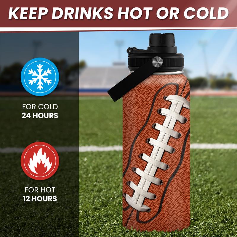 SANDJEST Football Water Bottle - 32oz Insulated Stainless Steel Sports Bottles - Gifts for Men Football Lovers Player Fan