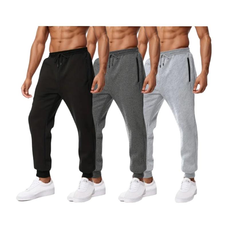 {3-Pack} Men's Essential Fleece Jogger Pants with Tech Zipper Pockets