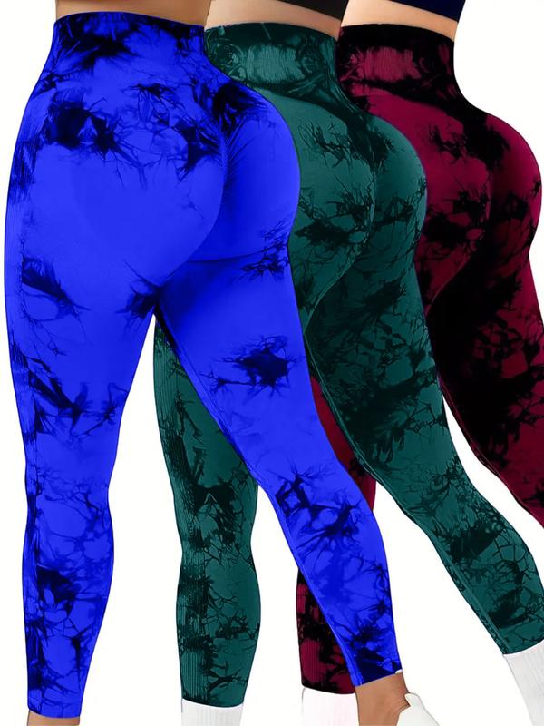 3 Pack Tie Dye High Waisted Workout Leggings for Women, Rear Lifting Tummy Control Yoga Gym Athletic Pants high waist squat proof compression tights