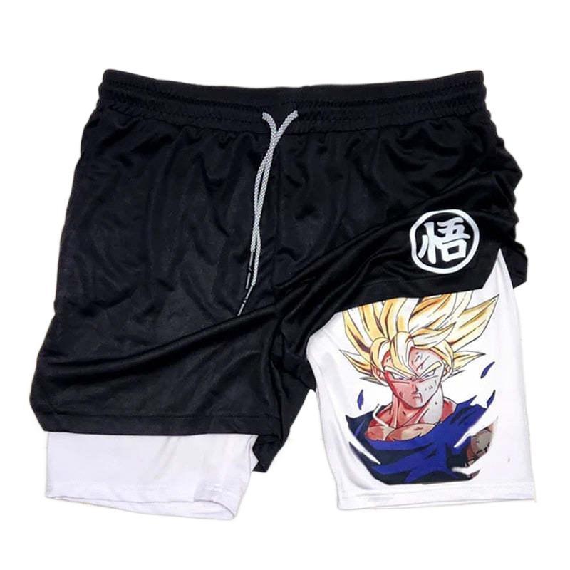 Men shorts Anime Graphic goku gym shorts 2-in-1 Men Gym Shorts Summer Double Layer Sports Shorts with Inner Pocket Men Training Running Clothes Free shipping,Free delivery