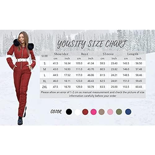 Fisoew Womens Winter Onesies Ski Jumpsuits Outdoor Sports Waterproof Snowsuit Removable Fur Collar Coat Jumpsuit NX2047