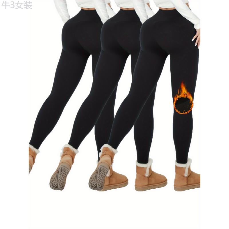 3 Pack Super Soft Plush Lined Leggings For Women, Workout Yoga Running Thermal Warm Pants For Cold Winter