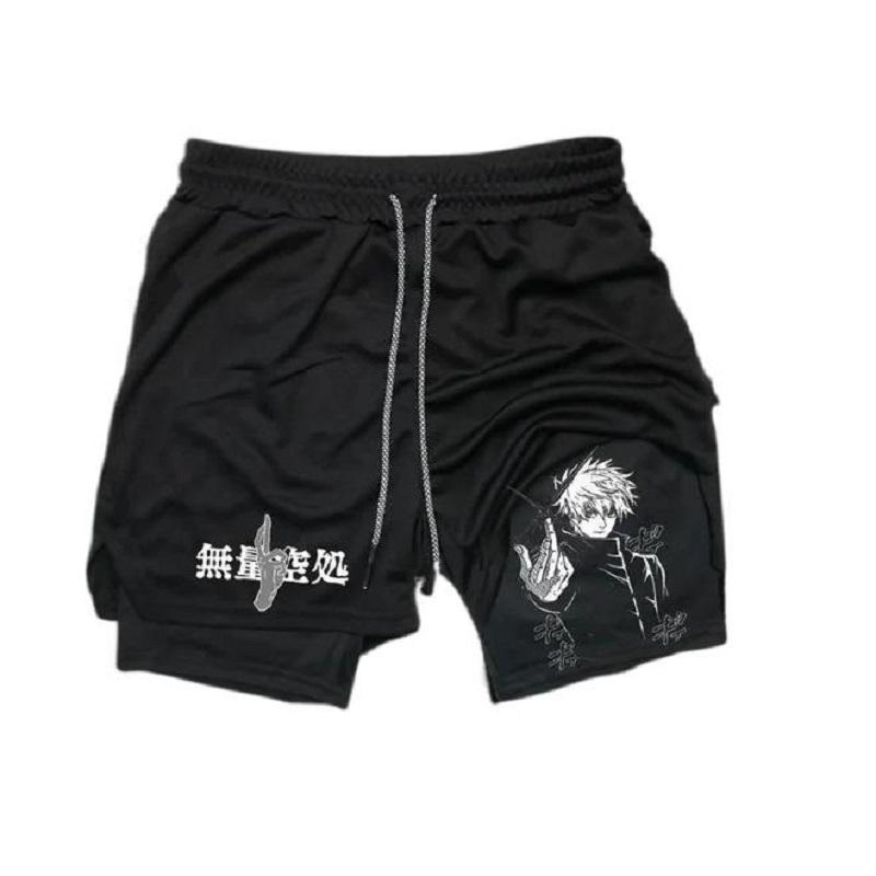 Men shorts Anime Graphic goku gym shorts 2-in-1 Men Gym Shorts Summer Double Layer Sports Shorts with Inner Pocket Men Training Running Clothes Free shipping,Free delivery