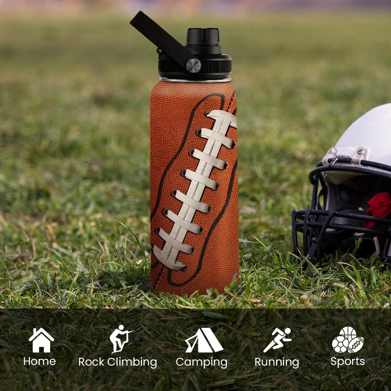 SANDJEST Football Water Bottle - 32oz Insulated Stainless Steel Sports Bottles - Gifts for Men Football Lovers Player Fan