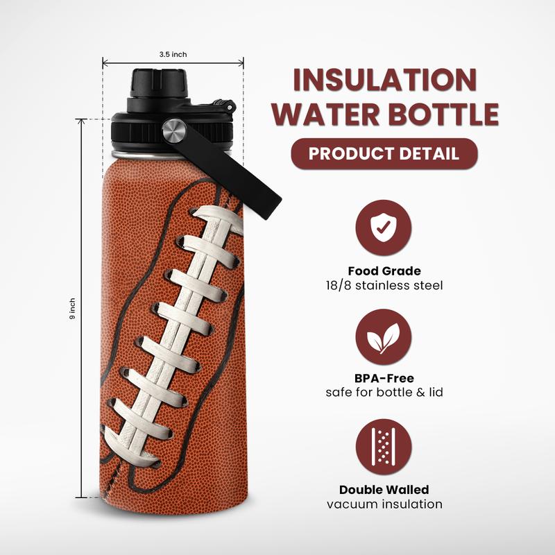 SANDJEST Football Water Bottle - 32oz Insulated Stainless Steel Sports Bottles - Gifts for Men Football Lovers Player Fan