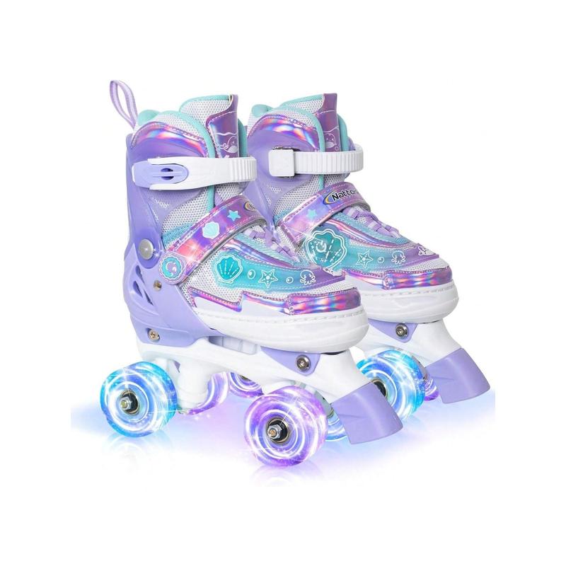 Girls Roller Skates For Kids, Light Up Adjustable Rollerskates For Boys, Purple Pink Teal Skates For Toddler, Shine Fun Illuminating Roller Skates For Girls Beginners, Winter, New Year Gift.