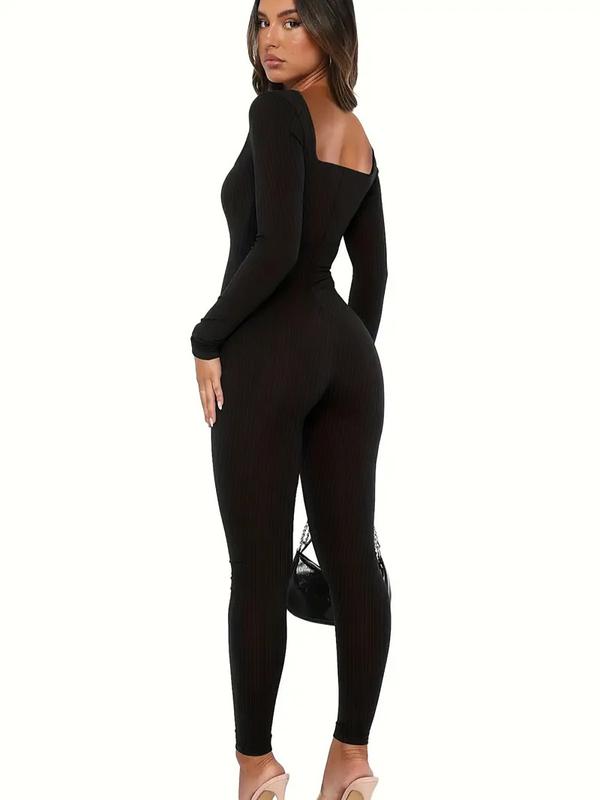 Soo Snatch Me Up Women's Yoga Jumpsuit - Solid Color Long Sleeve One-Piece with Tummy Control Sportswear