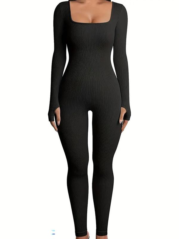 Soo Snatch Me Up Women's Yoga Jumpsuit - Solid Color Long Sleeve One-Piece with Tummy Control Sportswear