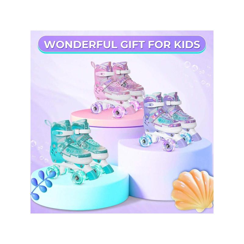 Girls Roller Skates For Kids, Light Up Adjustable Rollerskates For Boys, Purple Pink Teal Skates For Toddler, Shine Fun Illuminating Roller Skates For Girls Beginners, Winter, New Year Gift.