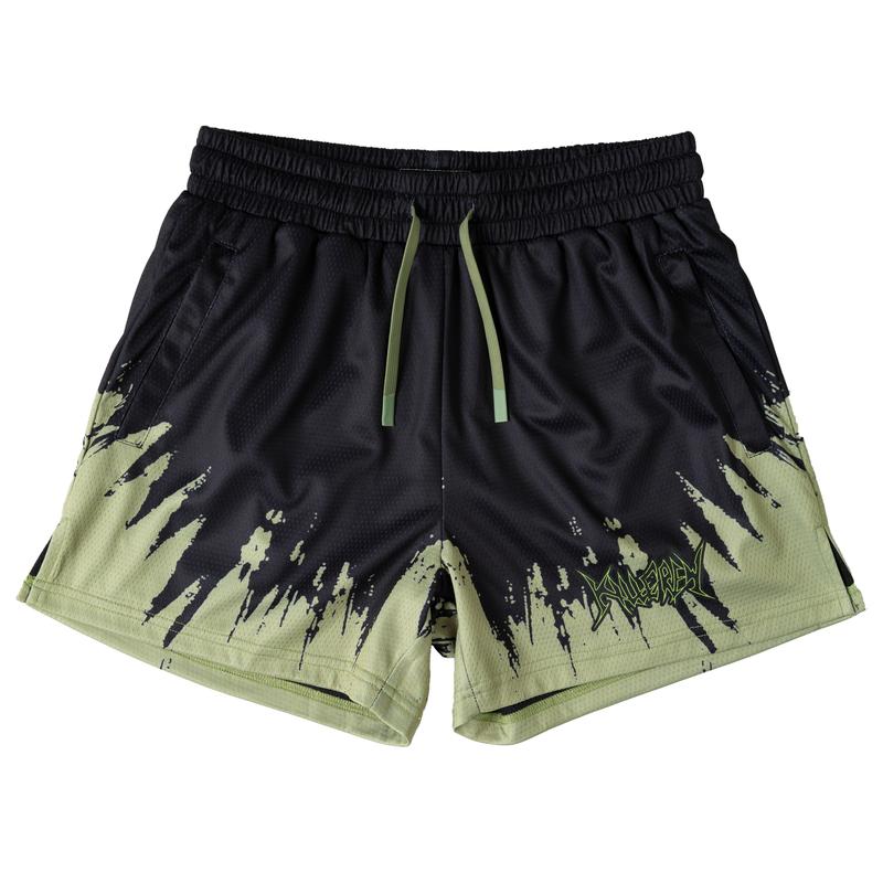 [Kill Crew] Muay Thai Shorts Shatter - Black   Olive, Unisex, Mid Thigh Cut, Pockets, Gym Shorts, Elastic Waistband, Long drawcord with wax tips