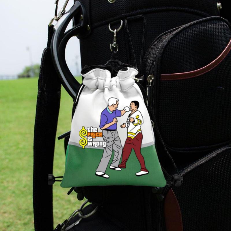 Funny Golf Accessories Pouch, Cartoon Golfers Pattern Drawstring Golf Tee Pouch, Portable Golf Ball Handbag, Golf Accessories Storage Bag, Gift for Golf Dad & Mom