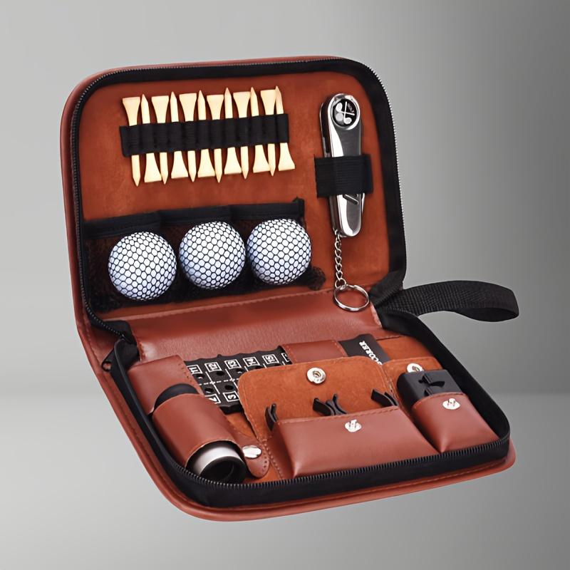 1pc Multifunctional Golf Accessory Organizer, Dark Brown Faux Leather Waterproof Storage Case with Large Capacity, Golf Tool Box with Tee, Ball, Divot Knife, Scorecard, and More - Ideal Golf Gift