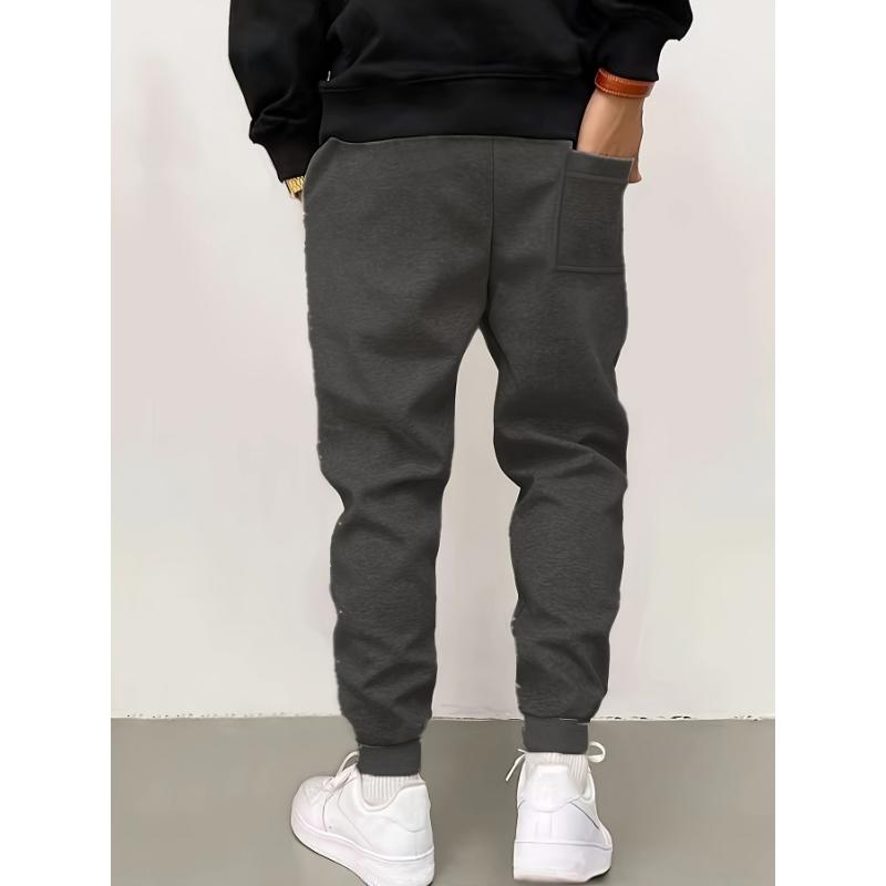 Men's Solid Fleece Joggers For Sports Outdoor, Trendy Stylish Trousers