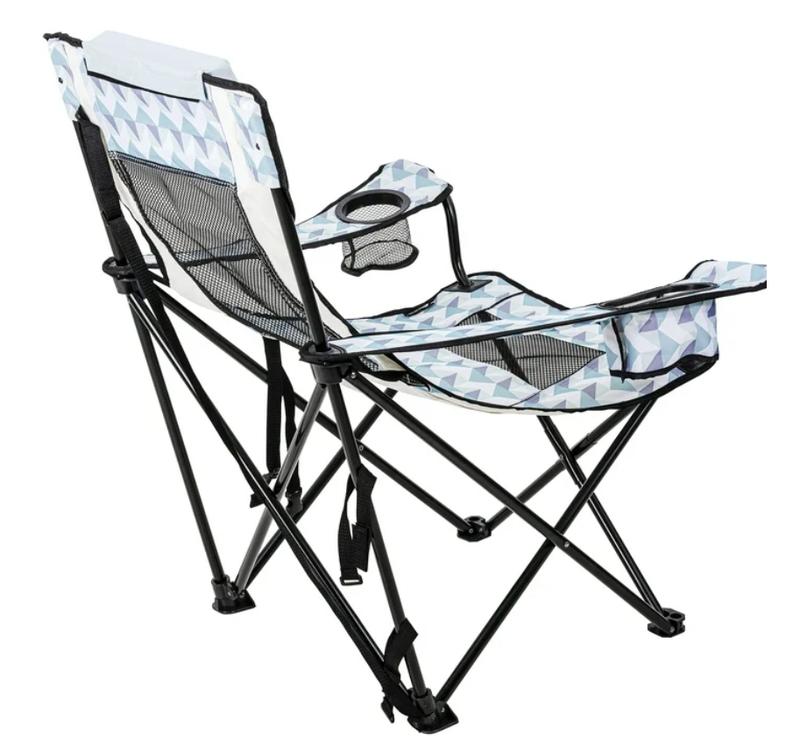 Ozark Trail Lounge Camp Chair,Detached Footrest,Blue and White Design,Padded Headrest,Adult,10.56lbs