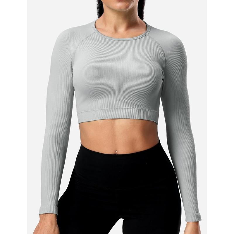 Janelle Ribbed Open Back Top Womens Activewear T-Shirts Workout Yoga Gym Shirts Long Sleeve Tank