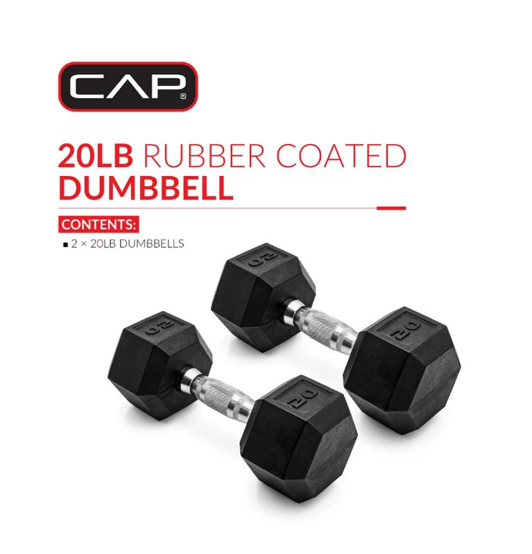 CAP Barbell, 20lb Coated Rubber Hex Dumbbell, Pair