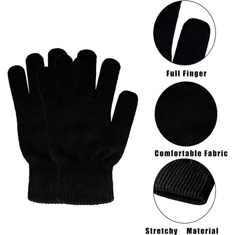 6 Pairs Winter Magic Gloves for Women Men Cold Weather Thermal Warm Stretchy Gloves Black Knit Gloves for Running Driving Hiking