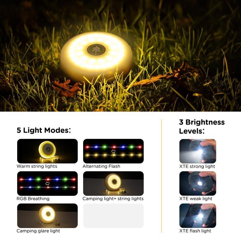 <Local Delivery>Camping String Lights, Rechargeable 4 in1 Outdoor String light with 8 Lighting Modes forCamping, Hiking, Holiday Christmas Decoration