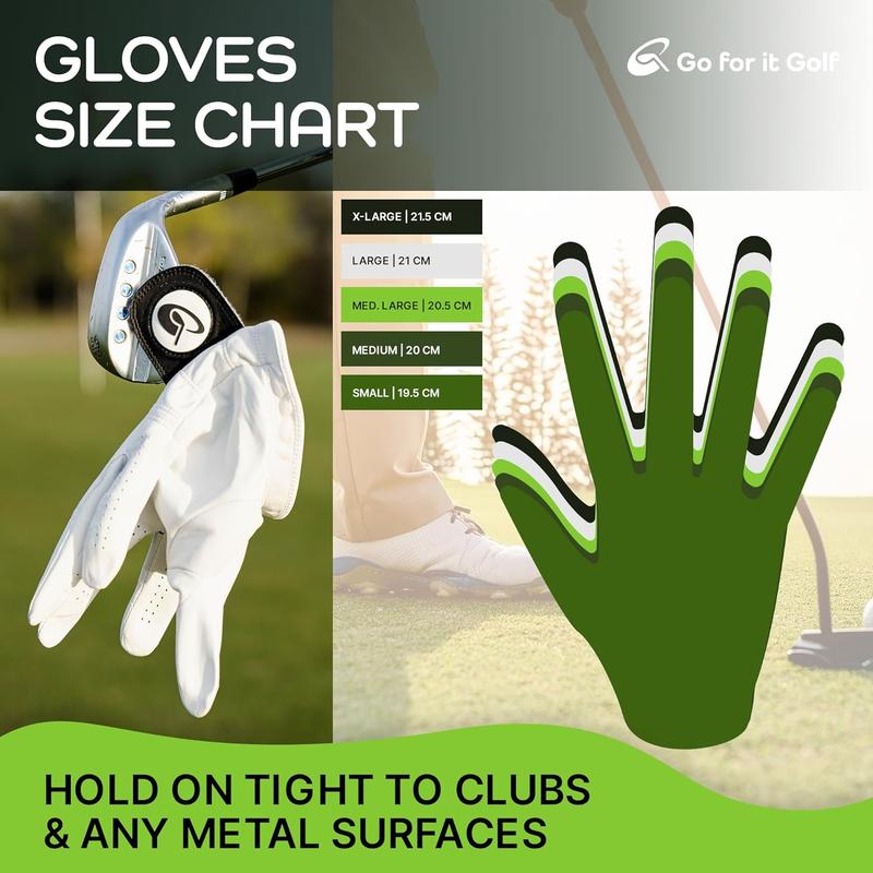 Go for it Golf Men's Golf Glove Left Hand with Magnetic Strap, Cabretta Leather, Efficient Moisture Management golf gift