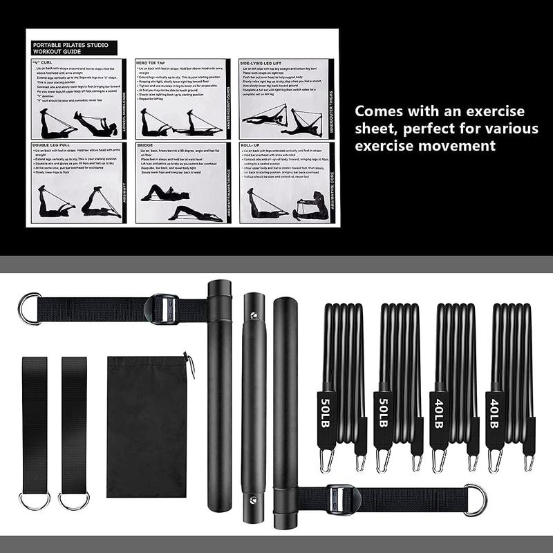 Pilates Bar Kit with Resistance Bands,Pilates Bar with Stackable Bands Workout Equipment for ,, and Arm,Exercise Fitness Equipment for Women & Men Home Gym Yoga Pilates