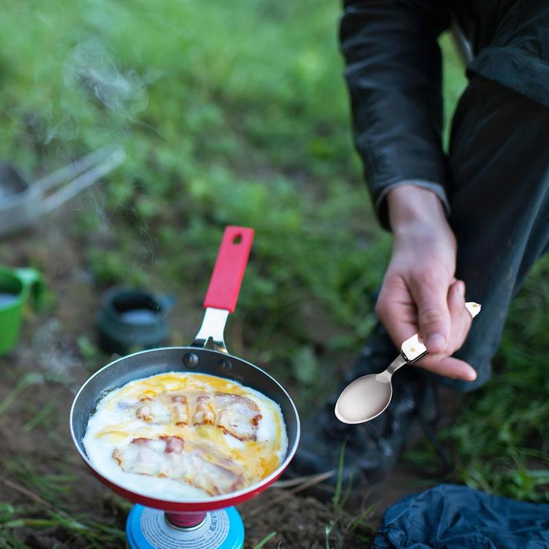 4-in-1 camping utensils, 2-pack, portable stainless steel spoon, fork, knife & Bottle opener combo set-travel, backpacking cutlery multitool, yellow