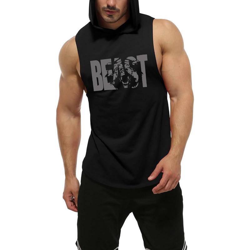 Men's Workout Sleeveless Shirts Muscle Hooded Tank Gym Fitness Quick Dry Sleeveless Hoodies