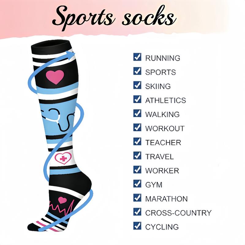 ISUNIE Sports Socks Printed Stocking 4 Pairs Knee High Socks for Women & Men for Athletic & Daily,Running,Climbing,Hiking Women's Fuzzy