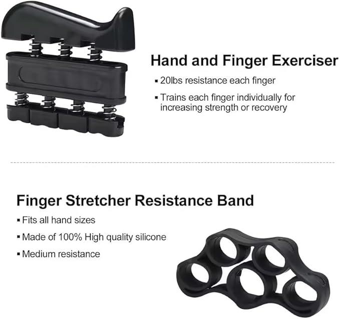 Grip Strength Trainer Kits 5Pack, 1Pack Hand Grip Strengthener, Finger Exerciser, Hand Extension Exerciser, Finger Stretcher, Stress Relief Ball, Forearm Workout Ring for Muscle Building and Injury Recover