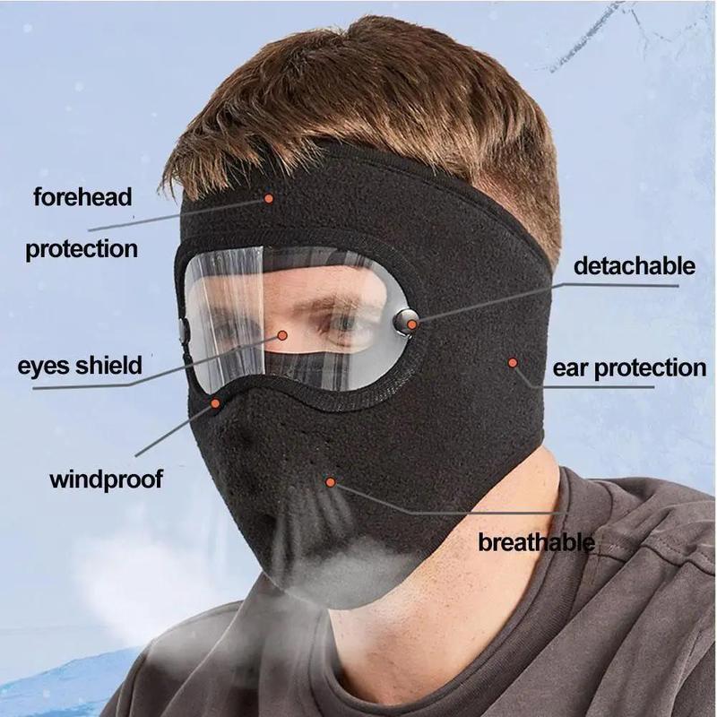 Windproof Face Warm Mask, Winter Breathable Masks, Fleece Face Shield Caps with HD Goggles, Anti-fog Cycling Face Masks, Motorcycle Accessories