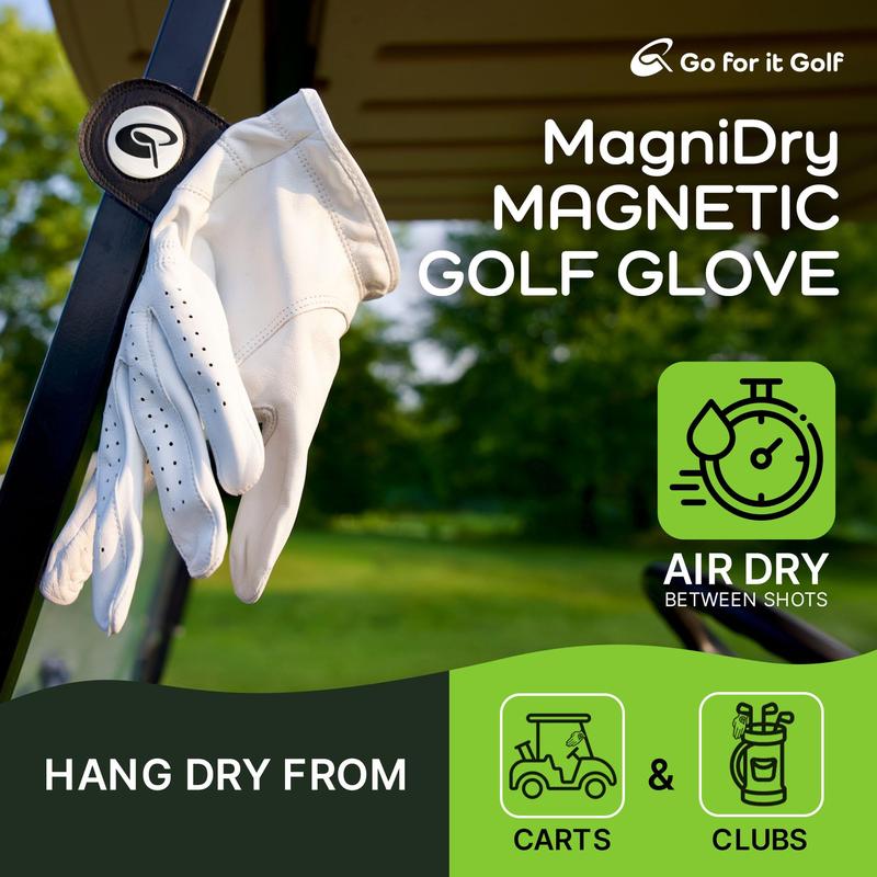 Go for it Golf Men's Golf Glove Left Hand with Magnetic Strap, Cabretta Leather, Efficient Moisture Management golf gift