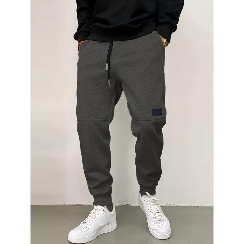 Men's Solid Fleece Joggers For Sports Outdoor, Trendy Stylish Trousers