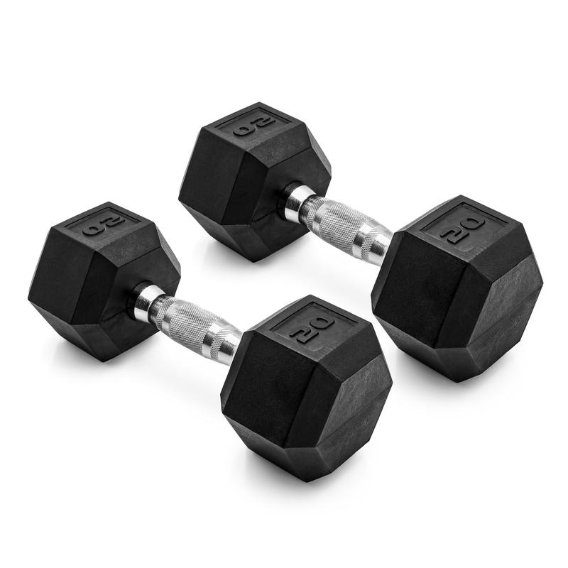 Barbell, 20lb Coated Rubber Hex Dumbbell, Pair