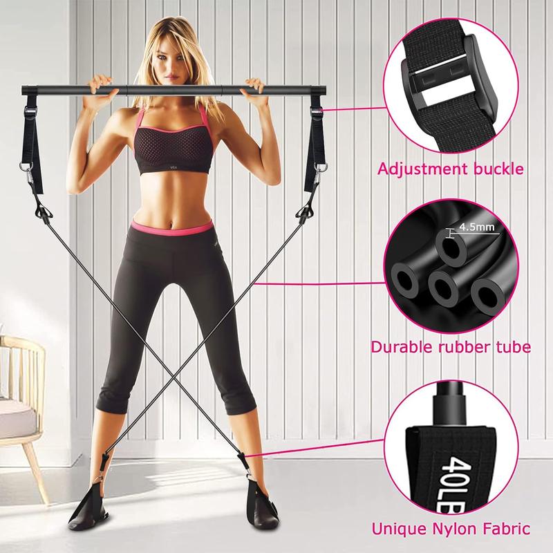 Pilates Bar Kit with Resistance Bands,Pilates Bar with Stackable Bands Workout Equipment for ,, and Arm,Exercise Fitness Equipment for Women & Men Home Gym Yoga Pilates