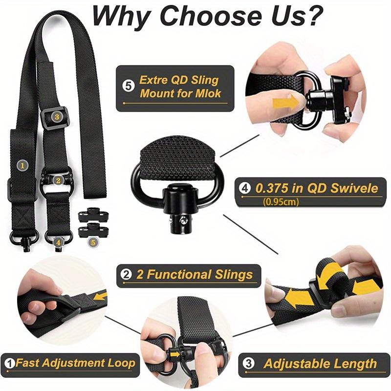 2 pcs 2-Point Sling Quick Adjust with Swivels, 2 PCS Sling Mount Straps with Fast Adjust Thumb Loop