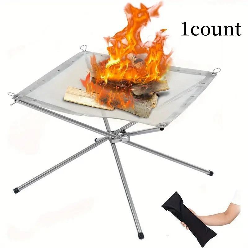 Foldable Campfire Rack, Portable Stainless Steel Mesh Campfire Pit, Outdoor Foldable Firewood Rack, Campfire Rack for Autumn Camping, Barbecue